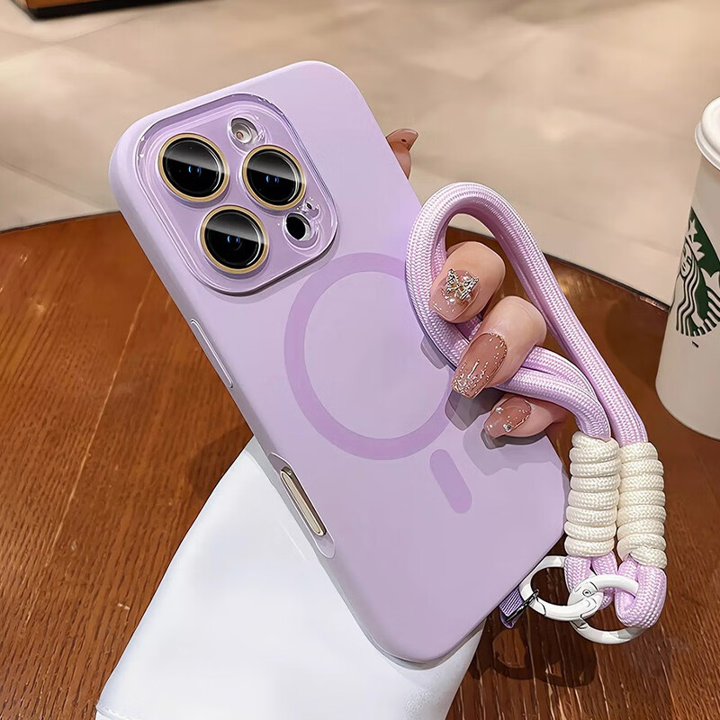 鑒百伊 適用iphone16手機(jī)殼蘋果15promax新款14液態(tài)硅膠13磁吸帶鏡頭膜掛繩手腕12防摔相機(jī)按鍵全包 【丁香紫-掛繩】AI拍照按鍵*水晶鏡頭膜*磁吸充電 iPhone 12 Pro Ma