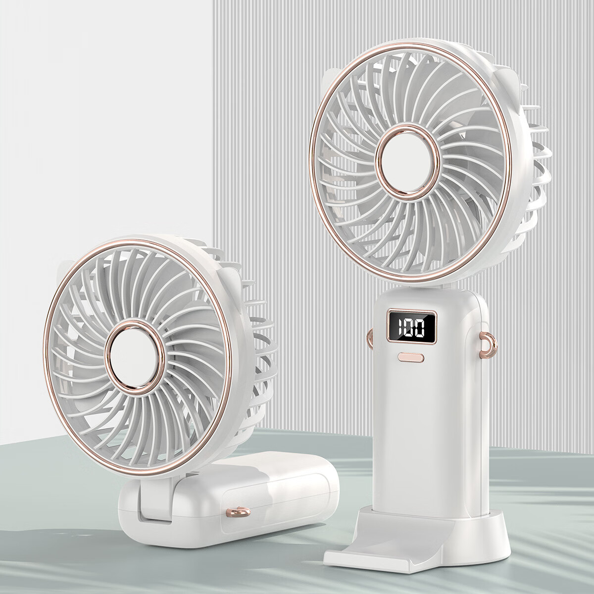 【优选好物】手持小电风扇迷你USB数显长续航轻音学生便携挂脖折 折叠香薰小风扇-白色 标配版5叶3寸