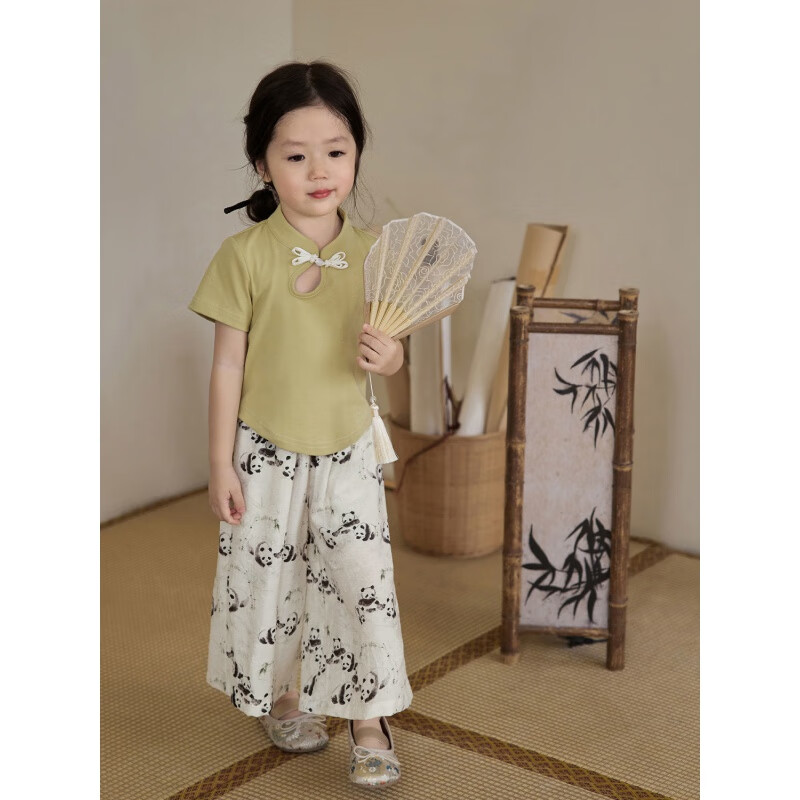 G.duck女童夏装套装儿童国风新中式2026夏季宝宝阔腿裤短袖T恤两件套薄 粉色 套装 120 码(身高100-110cm)