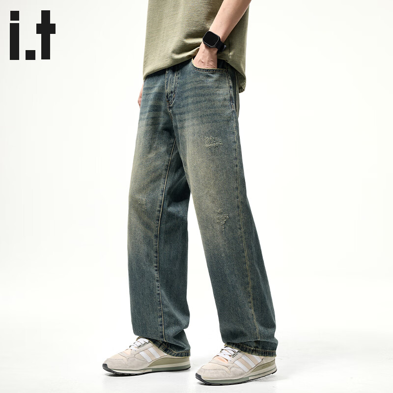 :CHOCOOLATE it复古牛仔裤男夏季薄款宽松显高直筒裤美式潮牌百搭长裤 蓝色 【官方正品】 34