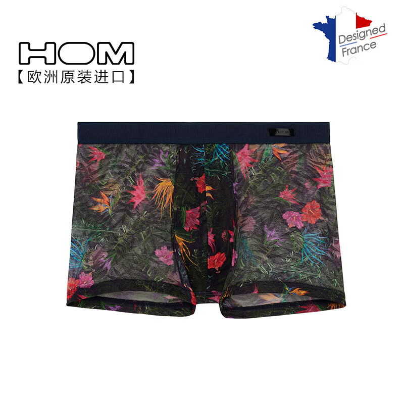 HOM男士蕾丝内裤舒适透气裆部无痕四角平角短裤头 黑色 S