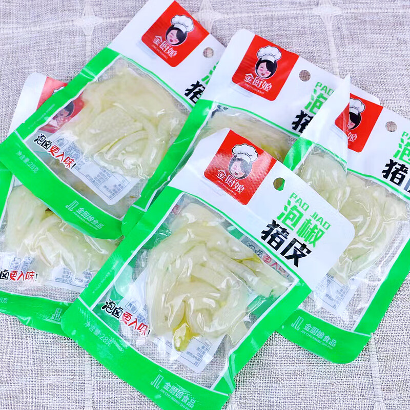 金廚娘泡椒豬皮零食熟食山椒味酸辣豬皮晶小包裝豬皮開(kāi)袋即食小吃 金廚娘泡椒豬皮28g*10包