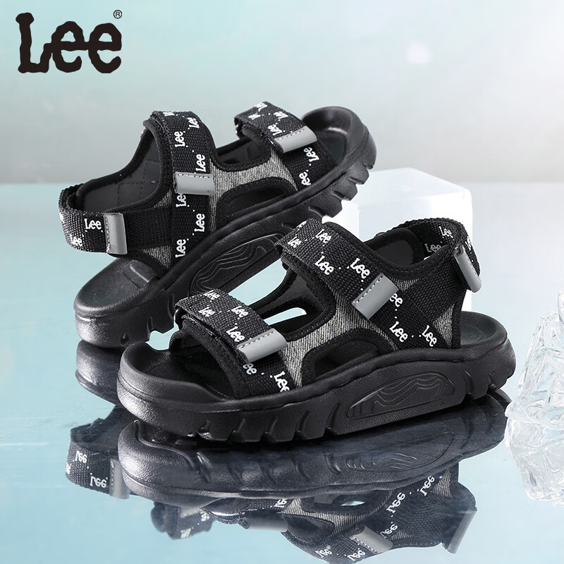 Lee儿童凉鞋【轻便款】夏季儿童魔术贴户外凉鞋中大童轻便沙滩鞋 黑色 36 【建议脚长223mm】