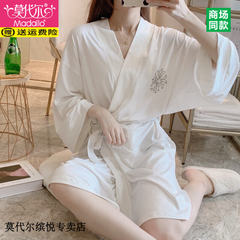 莫代爾浴袍女長款吸水速干夏季加大碼美容院酒店游泳女睡袍浴衣女 24201 L (建議120-160斤)
