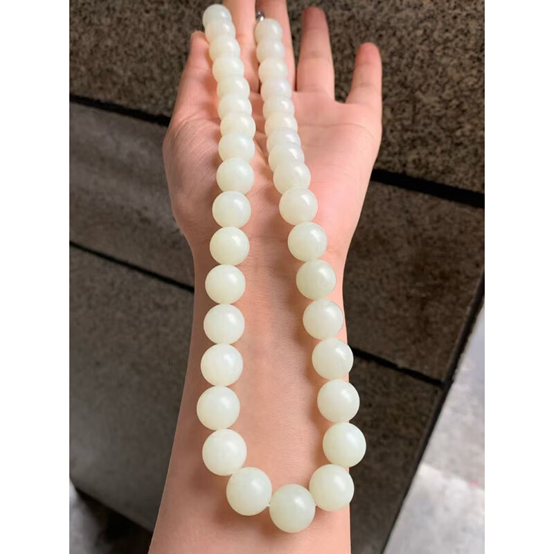 玉佳佳 和田玉白玉項(xiàng)鏈 男女掛件玉石玉鏈珠鏈鎖骨鏈送生日禮物約14mm