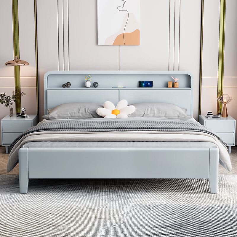 DeRUCCI HOME慕斯实木床1.8米双人床1.5m现代简约小户型1.2儿童床单人储物婚床 单床+20cm乳胶弹簧床垫+2柜 床 1800mm*2000mm箱框结构