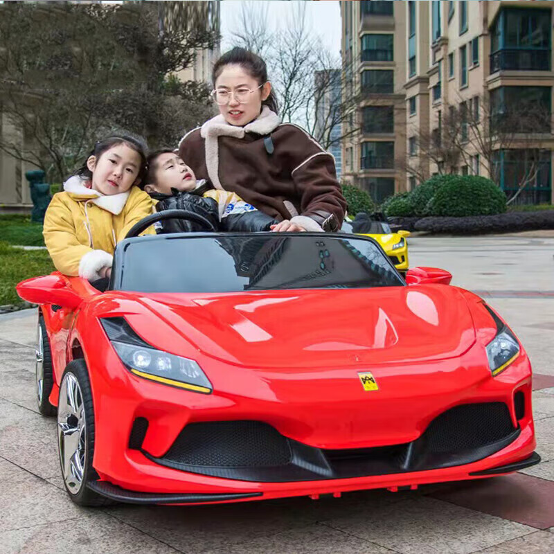 岙貝樂【1.7米親子車】兒童電動車可坐大人雙座汽車可駕駛遙控玩具童車 紅色：便攜電瓶＋可坐兩大人 人氣-單電12V12A+普座+軟胎
