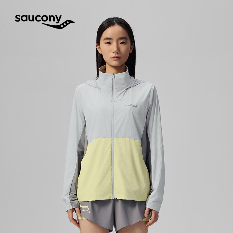 Saucony索康尼运动外套女美拉德拼色运动跑步训练透气连帽外套舒适 清透黄YL033 M