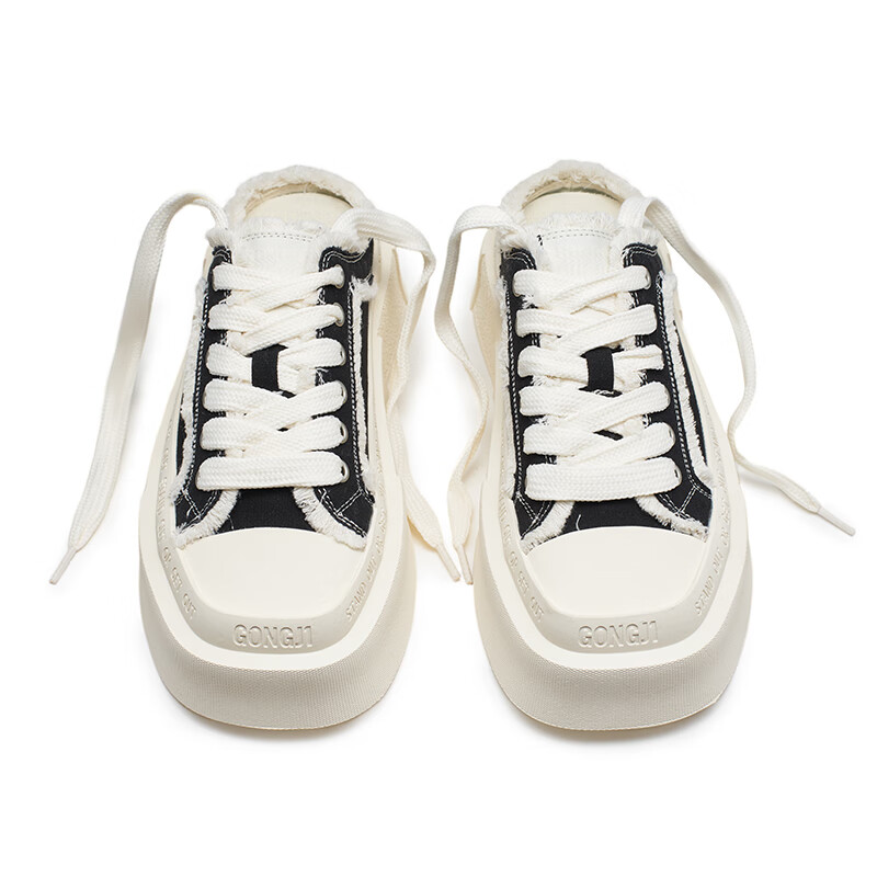 共迹gongji孟子义同款25新款帆布鞋方头板鞋男休闲鞋子外穿拖鞋女凉鞋情侣鞋 黑色 40