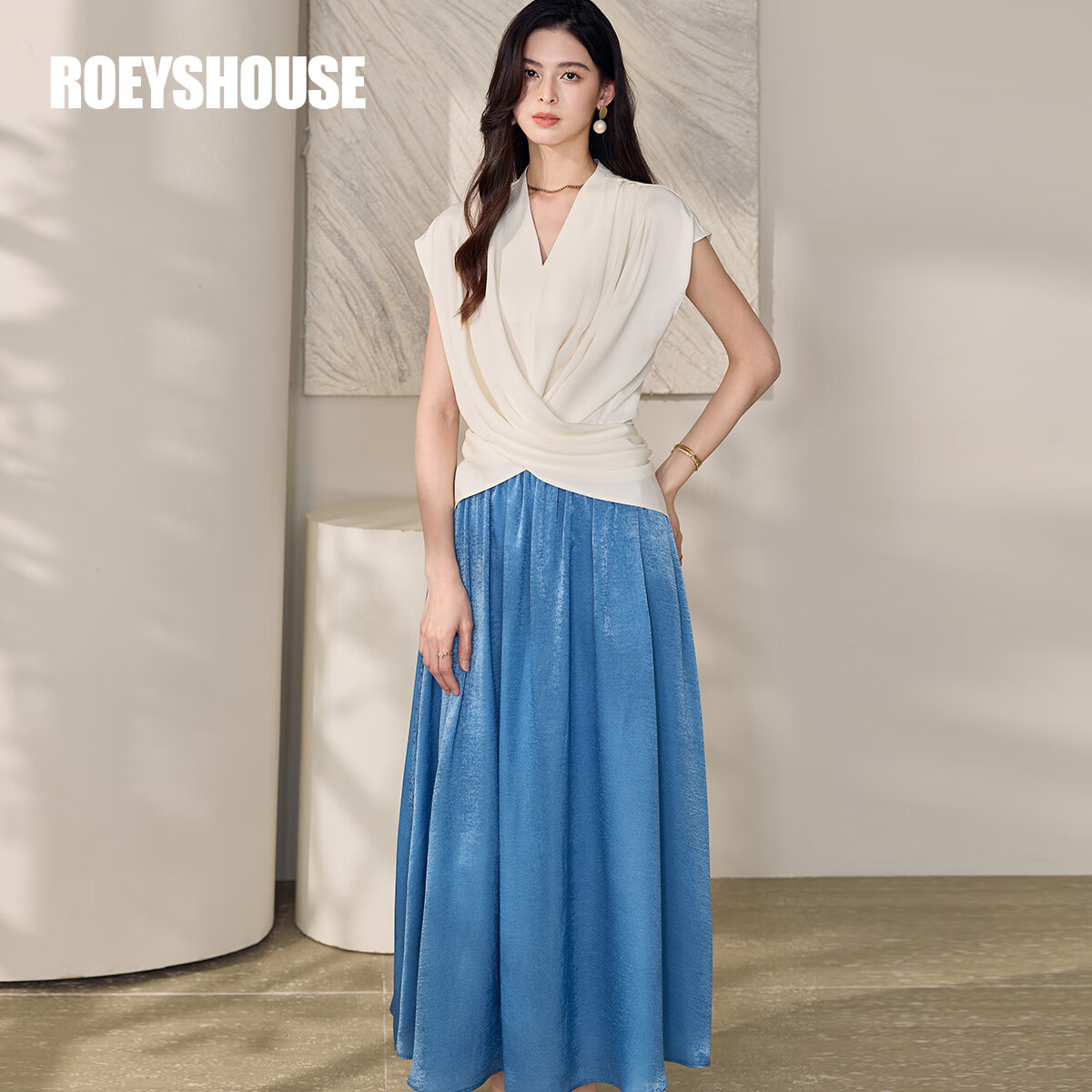 ROEYSHOUSE罗衣气质通勤松弛感套装2025夏季新款缎面衬衫半身裙两件套12258 套装 XL
