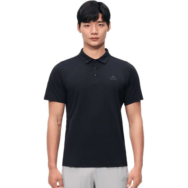 伯希和（Pelliot）户外速干T恤男夏新款排汗抑菌POLO衫高弹防晒短袖115215039黑2XL