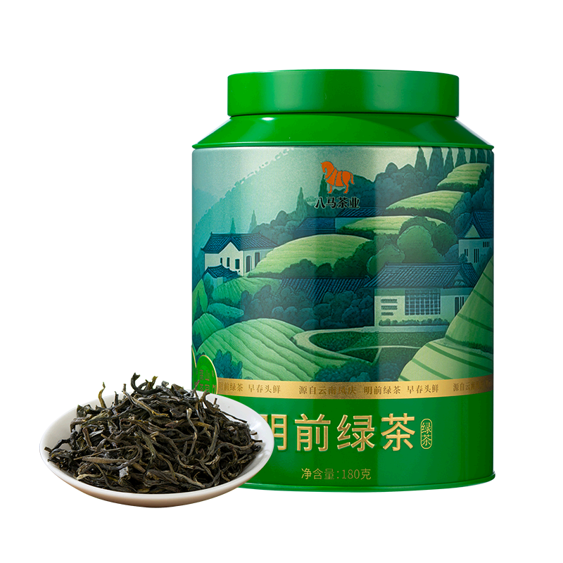 Plus会员：八马茶业 明前绿茶/高山毛峰 端午送礼罐装 云南明前绿茶-180g 送礼袋 买3件