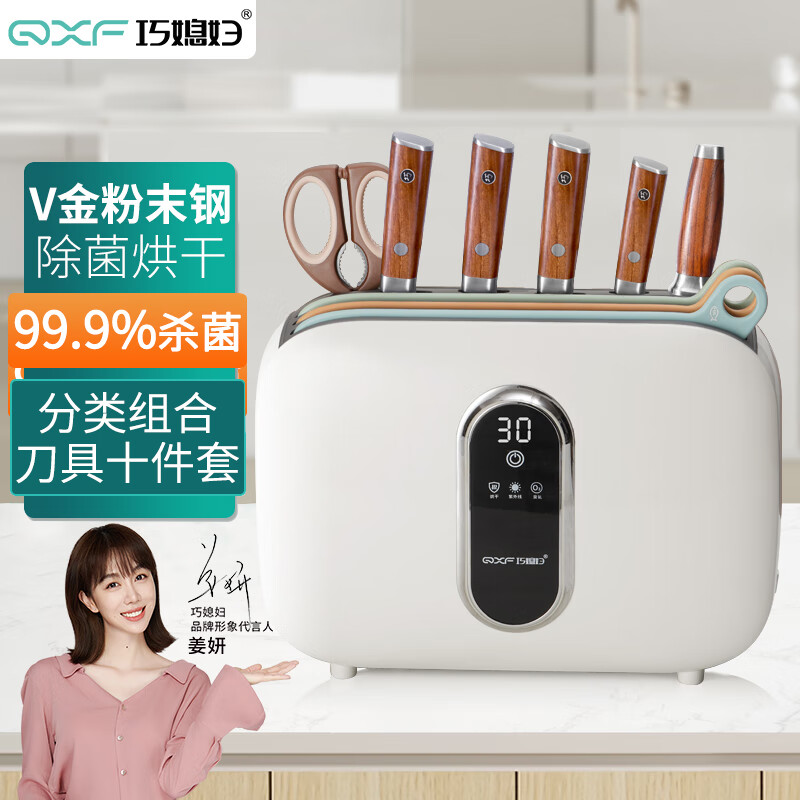 巧媳妇（SMARTWIFE）菜刀套装十件套 厨房家用刀具套装菜板组合分类全套砧板刀具 白色