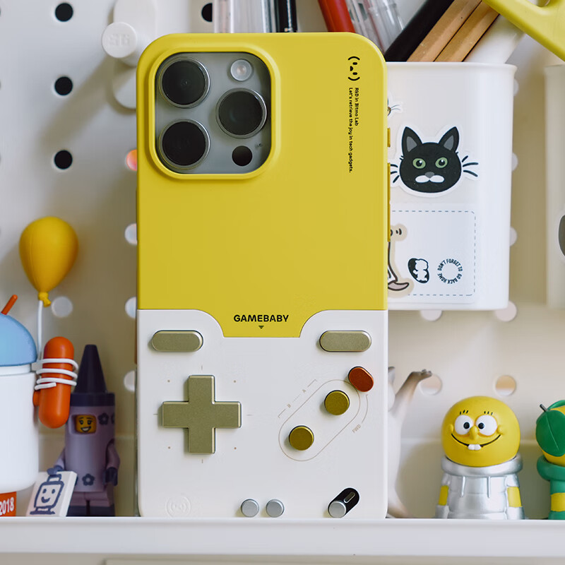 BITMOLAB苹果手机壳 游戏手柄二合一 Gamebaby苹果Phone15/16/17promax金属按键手感 掌上游戏机 保护壳 iPhone15promax黄白
