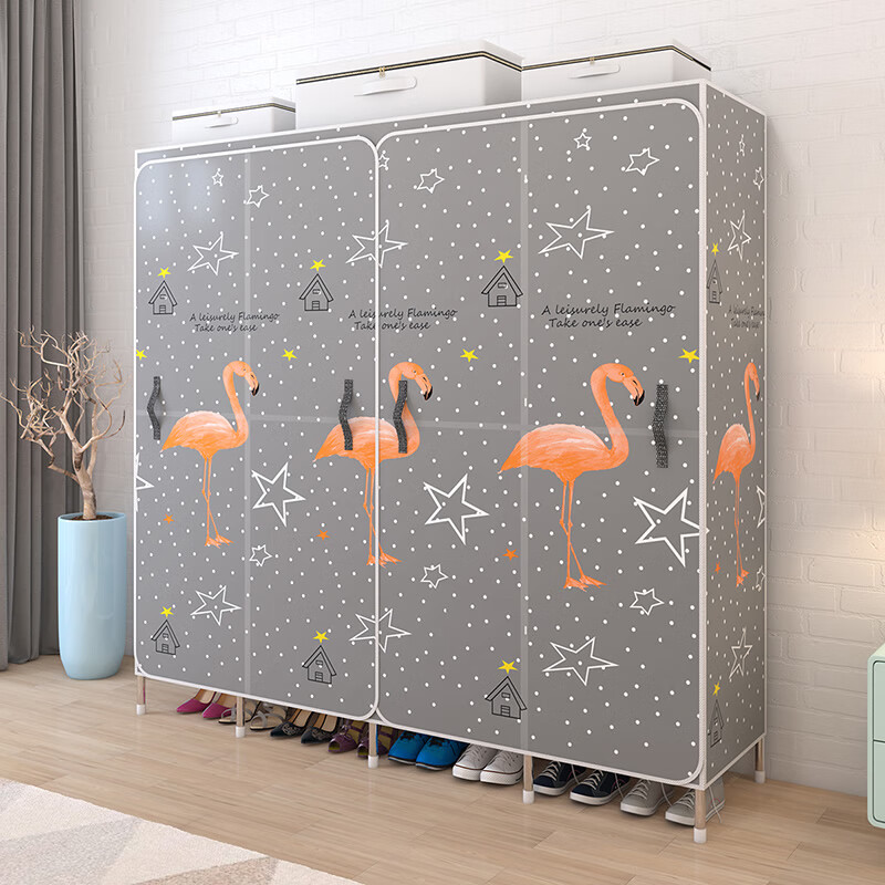 旺家星衣柜简易牛津布艺衣柜收纳双人开门组装钢架钢管加厚加粗大号衣橱