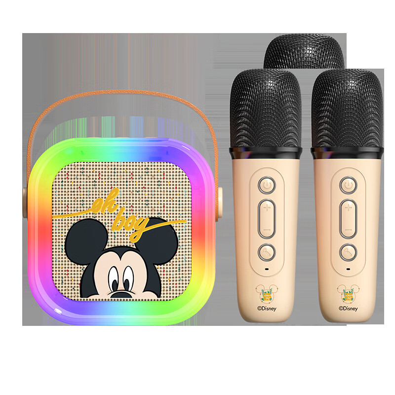 迪士尼无线蓝牙音响话筒一体麦克风生日礼物音乐播放器家用唱歌音箱迷你户外便携k歌神器 【米妮】双麦嗨唱礼盒装