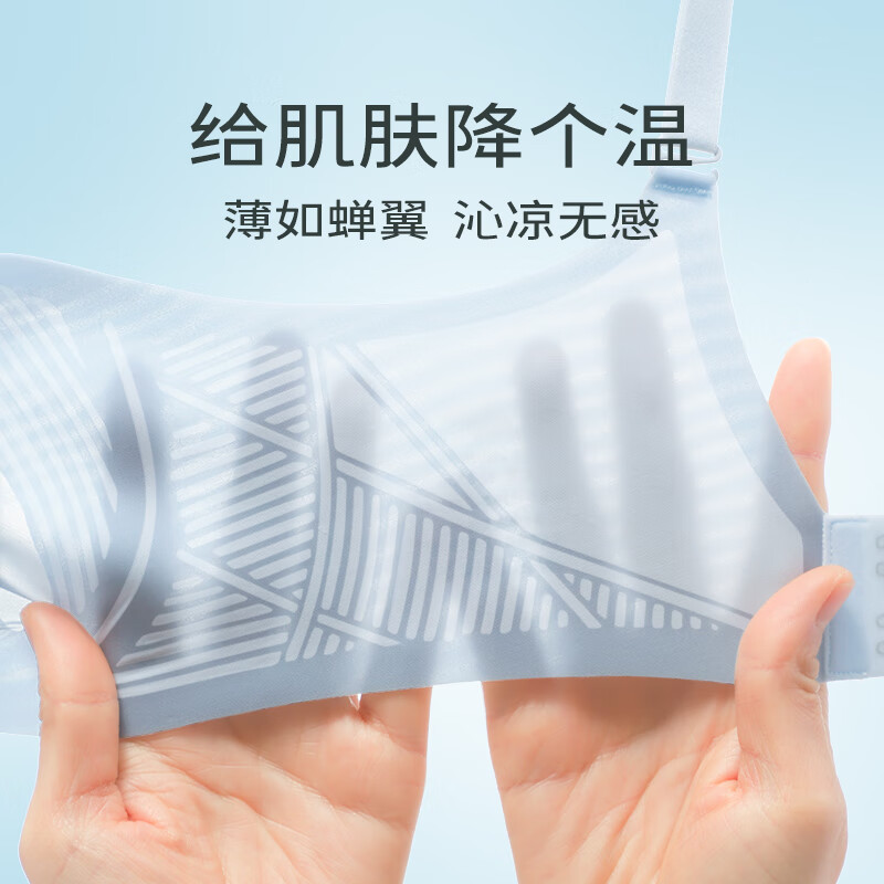 舒氧3d果冻条兔耳朵内衣女超薄款显胸小冰丝凉感无钢圈无痕软支撑文胸 蓝色 M 【75A 75B 75C】