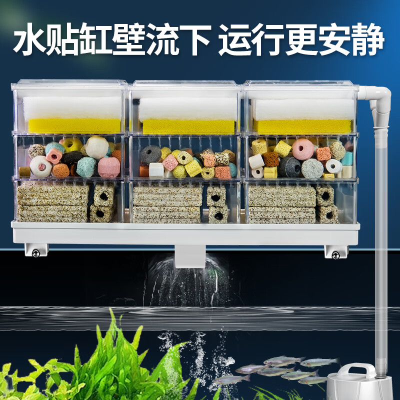 爬将军鱼缸滴流盒壁挂式过滤器家用鱼缸循环系统过滤盒 白色小号3盒【过滤套餐】