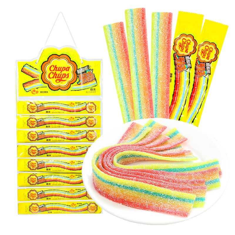 阿尔卑斯酸条糖果软糖酸甜果汁长条彩虹橡皮糖零食16条 酸条软糖 糖*16条
