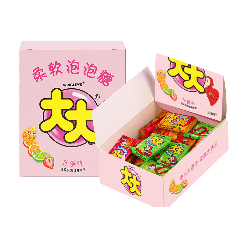 大大泡泡糖水果味一次尽享儿童休闲零食口香糖  新老包装随机发货 大大泡泡糖约60片*2盒装