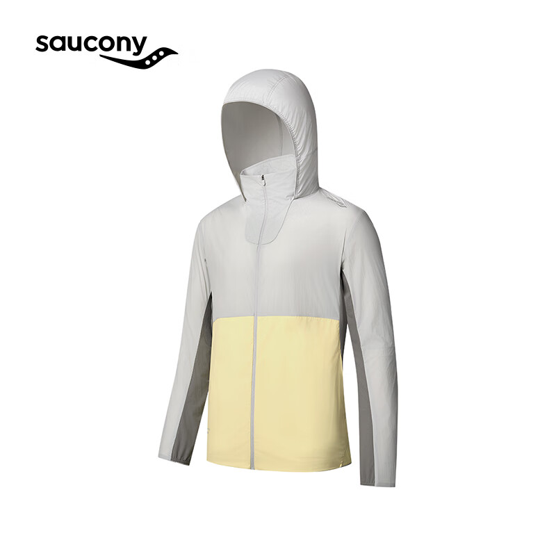 Saucony索康尼官方男子竞速防晒轻薄夹克经典拼接色运动训练外套 高级灰GR065 L