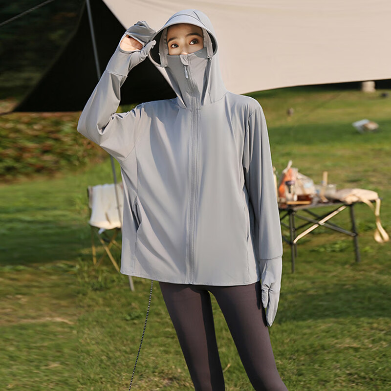 蕉下森林2025夏季新款防晒衣女防紫外线冰丝骑电动车好看带手套防晒服外套 无镜片款(蓝灰)(UPF50+)(送紫外 XL 131-160斤