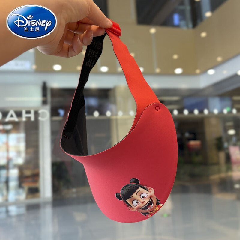 迪士尼（Disney）儿童帽子夏季薄款无痕空顶帽宝宝户外太阳帽男女童沙滩帽 红色-哪咤休闲运动款 6个月-5岁 x 均码42-56cm/可调节