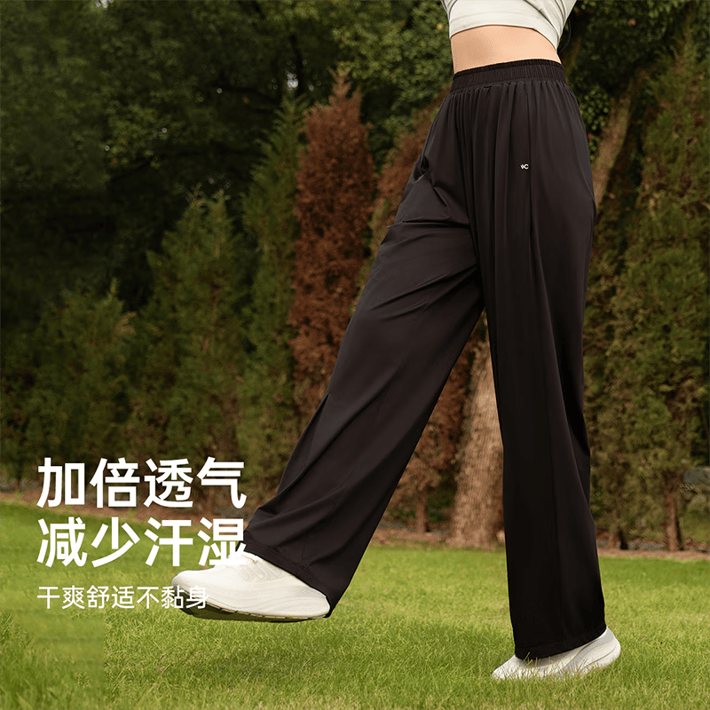 VVC防晒裤夏宽松显瘦速干阔腿裤高腰直筒休闲运动长裤子 曜石黑 M