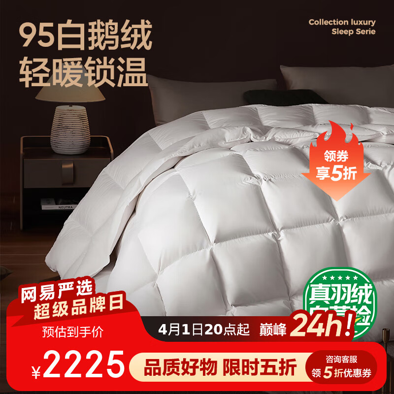 網(wǎng)易嚴選中國大鵝 A類95%白鵝絨羽絨被子 鵝絨被加厚冬被 1000g 220*240cm