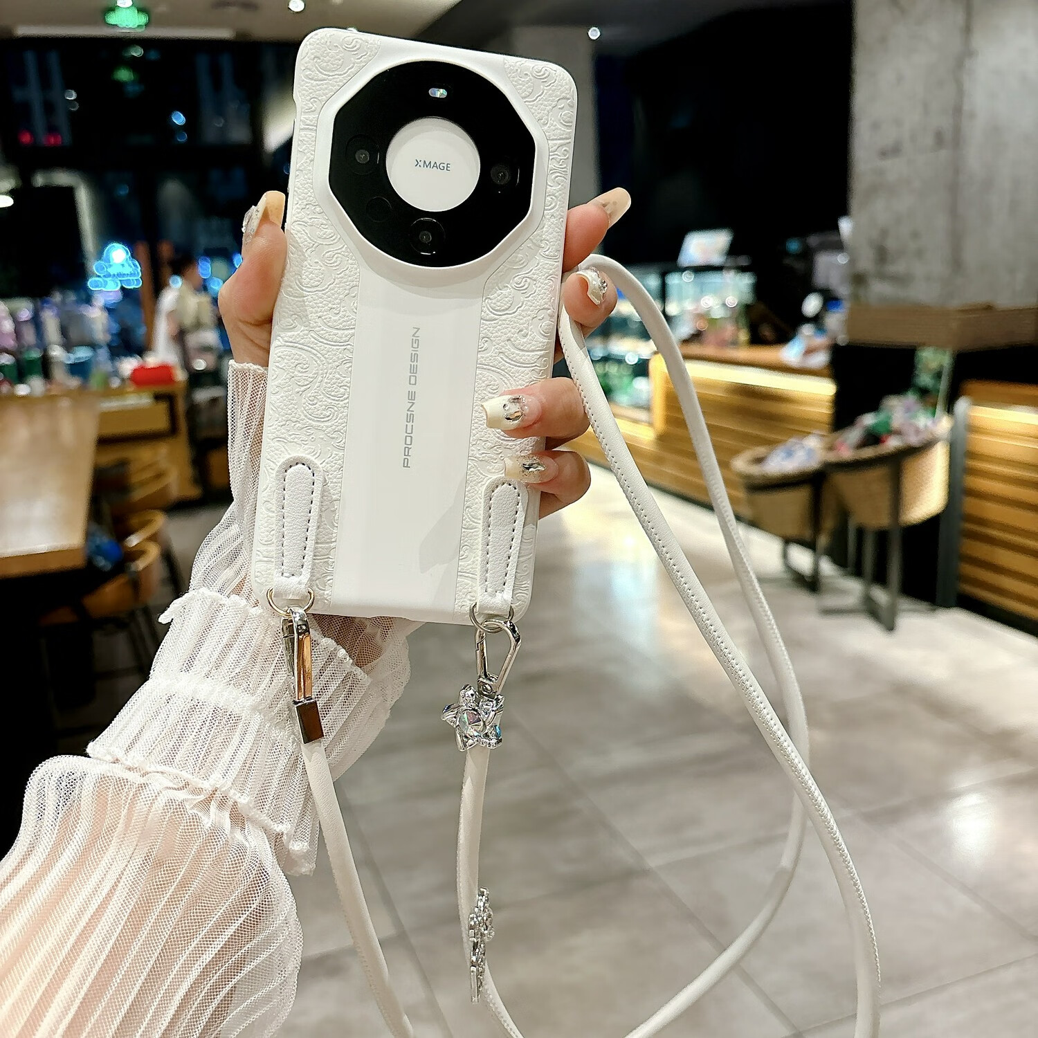 华为（HUAWEI）带挂绳适用华为mate70/60pro+手机壳斜挎mate40pro秒变保时捷mate 典雅白皮质秒变保时捷+水钻蝴蝶 华为Mate70