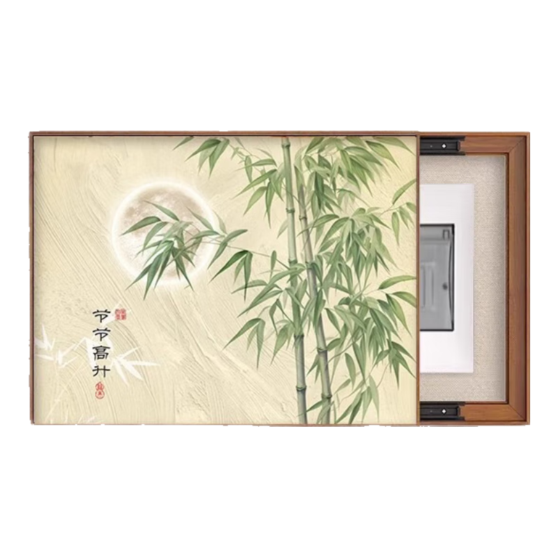 順吉祥利節(jié)節(jié)高升電表箱裝飾畫新中式配電箱遮擋掛畫電閘箱免打孔推拉壁畫 E1731節(jié)節(jié)高升 55*45cm(遮擋45*35)掀蓋木紋框
