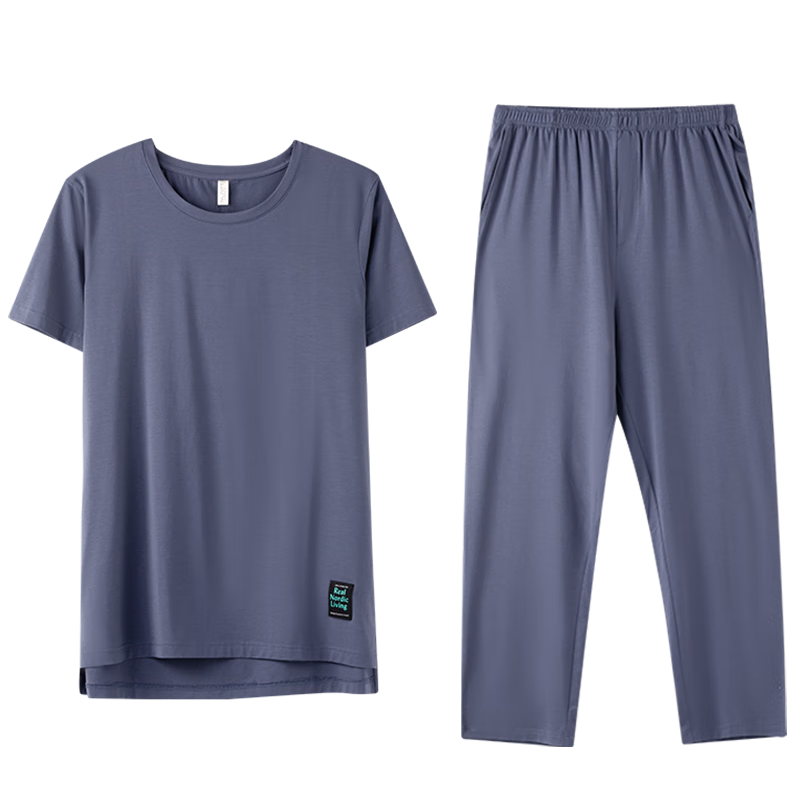 韩彩（HACAI）睡衣男春夏凉感莫代尔短袖长裤家居服套装 铂灰 XXL