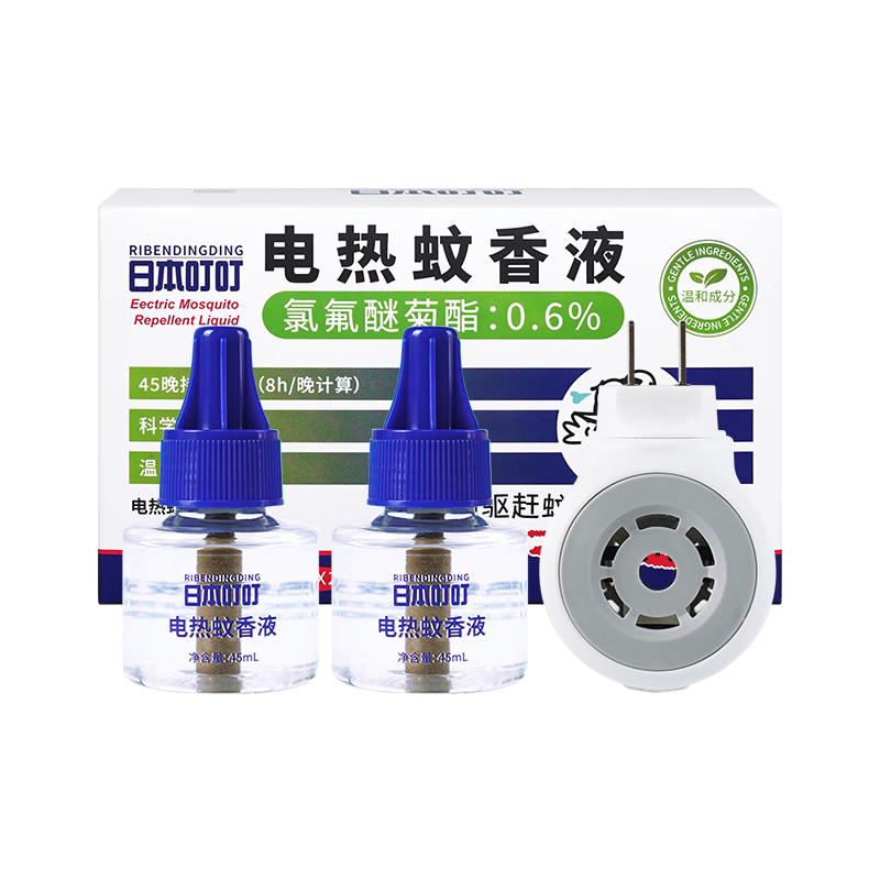 日本叮叮蚊香液电蚊香驱蚊液90晚1器+2液45ml防蚊灭蚊器无香型全家可用