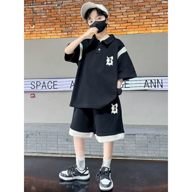 G.duck2026新款男童夏装套装中大儿童夏季潮酷帅男孩短袖运动两件套潮 【高质量】杏色 三只熊熊 160 码(身高140-150cm)