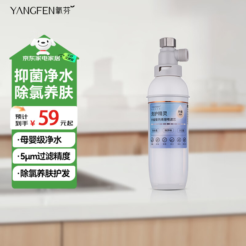 氧芬（YANGFEN）小白瓶前置过滤器花洒净水器大流量家用热水器净化器洗衣机过滤器 PP棉除氯美肤升级款（一机一芯）