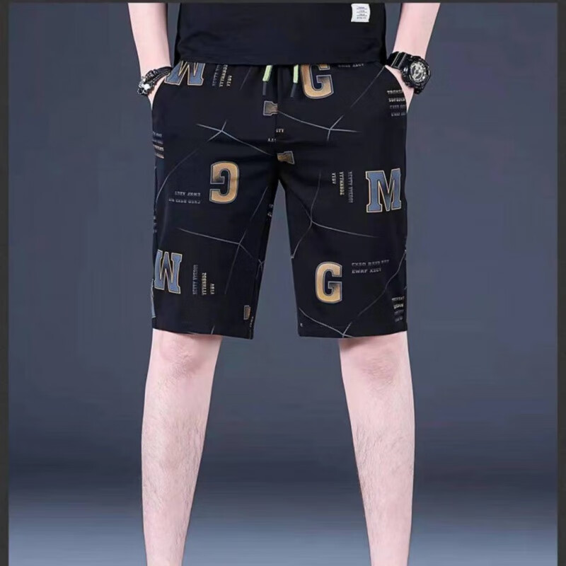 洛科驰青少年男士潮牌时尚潮流短裤夏季薄款弹力修身百搭休闲裤冰丝 B126黑色CM M