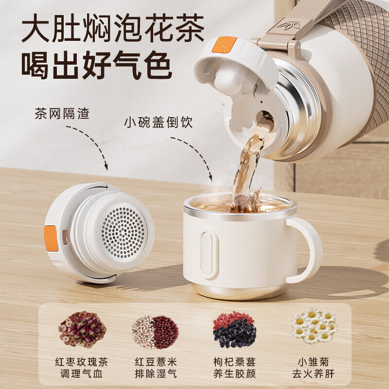 皇家洛克 ROYALLOCKE保温杯316不锈钢大容量水杯壶男女士户外保温双饮杯子 天幕白550ml