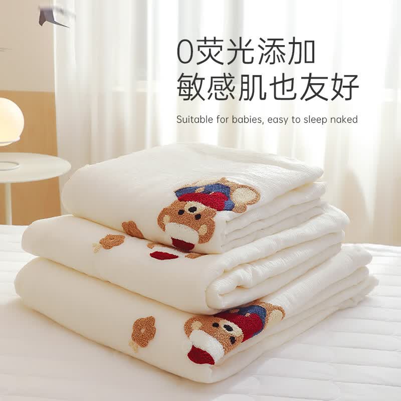 巢歌全棉双层纱毛巾绣抗菌可啃咬空调被 优眠雾绡 夏被200X230