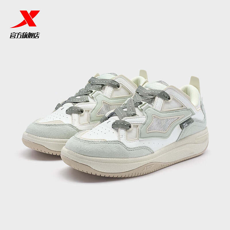特步（XTEP）ZW启浪CTR|板鞋女鞋2024夏季新款厚底增高运动鞋女 凝脂绿/帆白 38