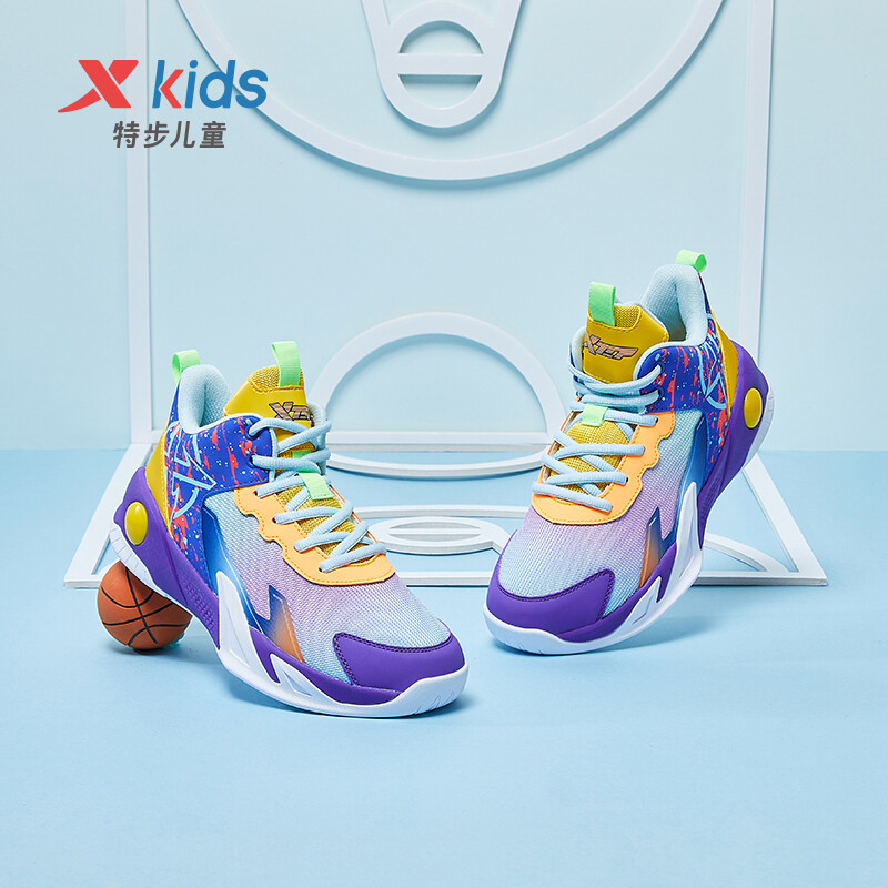 特步(XTEP)童鞋儿童篮球鞋男童缓震耐磨中大童校内运动鞋 679115129972 里昂蓝/芒果黄 33码