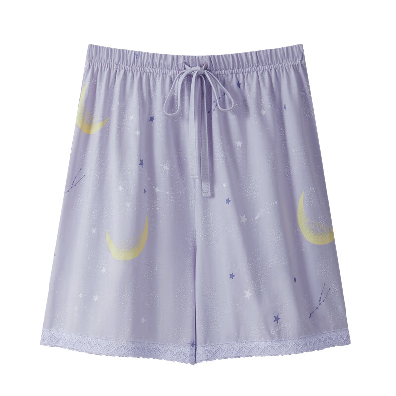 三枪女士夏季睡裤纯棉休闲时尚印花蕾薄款透气高腰居家外出短裤家居裤 雾紫月亮 3XL (180/105)