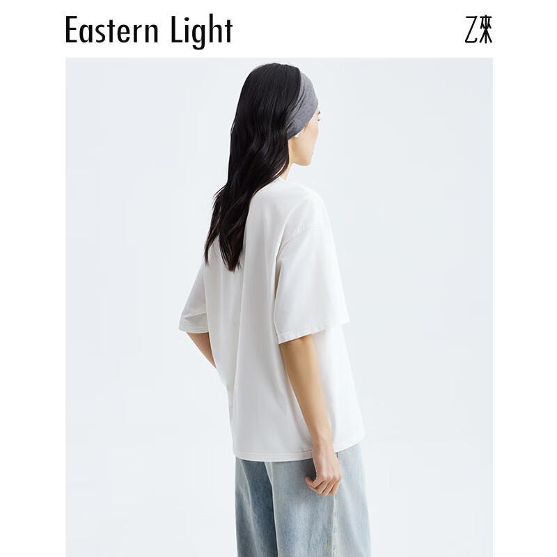 乙来（EASTERN LIGHT）2026夏季新款手绘鸢尾印花短袖T恤女装上衣显瘦潮流可外穿气质 纯净白 S