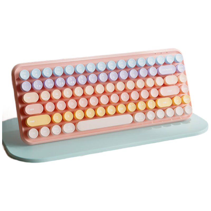 B.O.W航世 K608DL 三模有线蓝牙无线充电键盘 便携办公家用手机ipad平板笔记本电脑键盘85键 甜心粉渐变