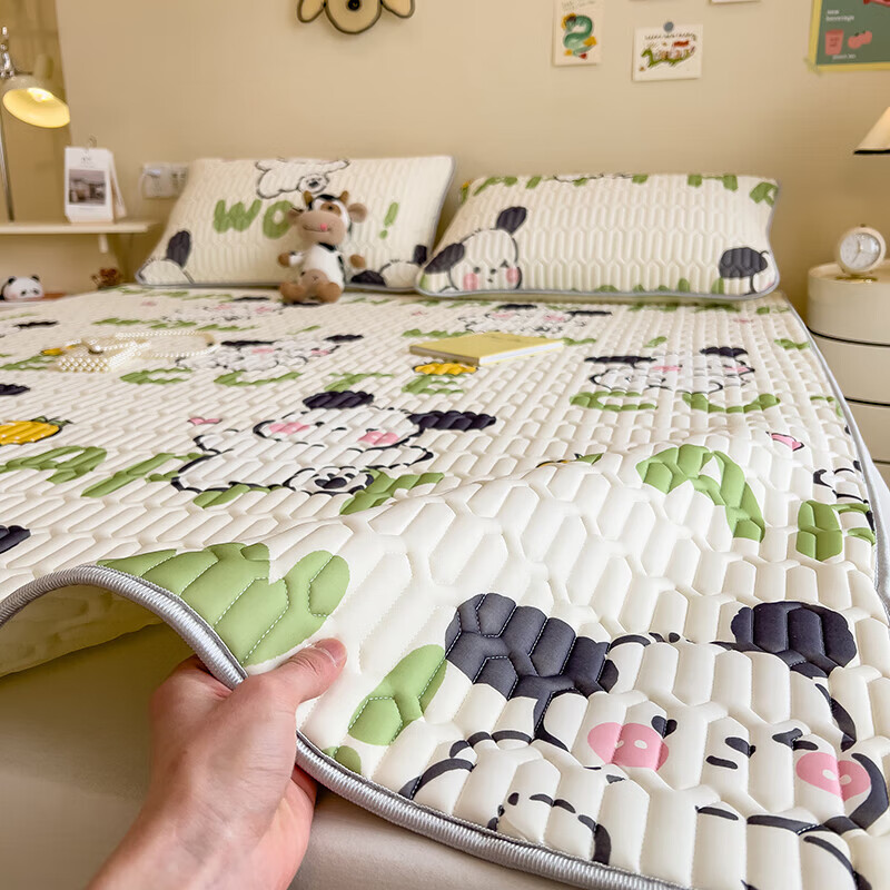 天然乳胶凉席 乳胶凉席加厚宿舍凉席单人双人 可轻柔机洗学生凉席 字母萌犬 150*200三件套