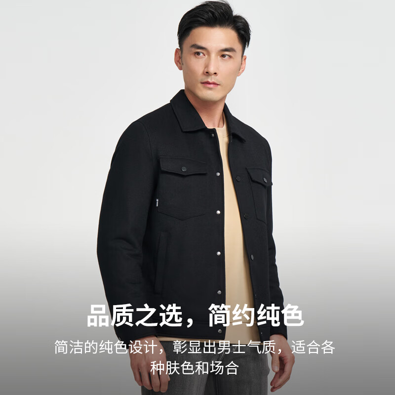才子(TRIES)【羊毛混纺】男士毛呢棉服工装多口袋秋冬棉衣保暖夹棉外套上衣 黑色 2XL (180/96A)