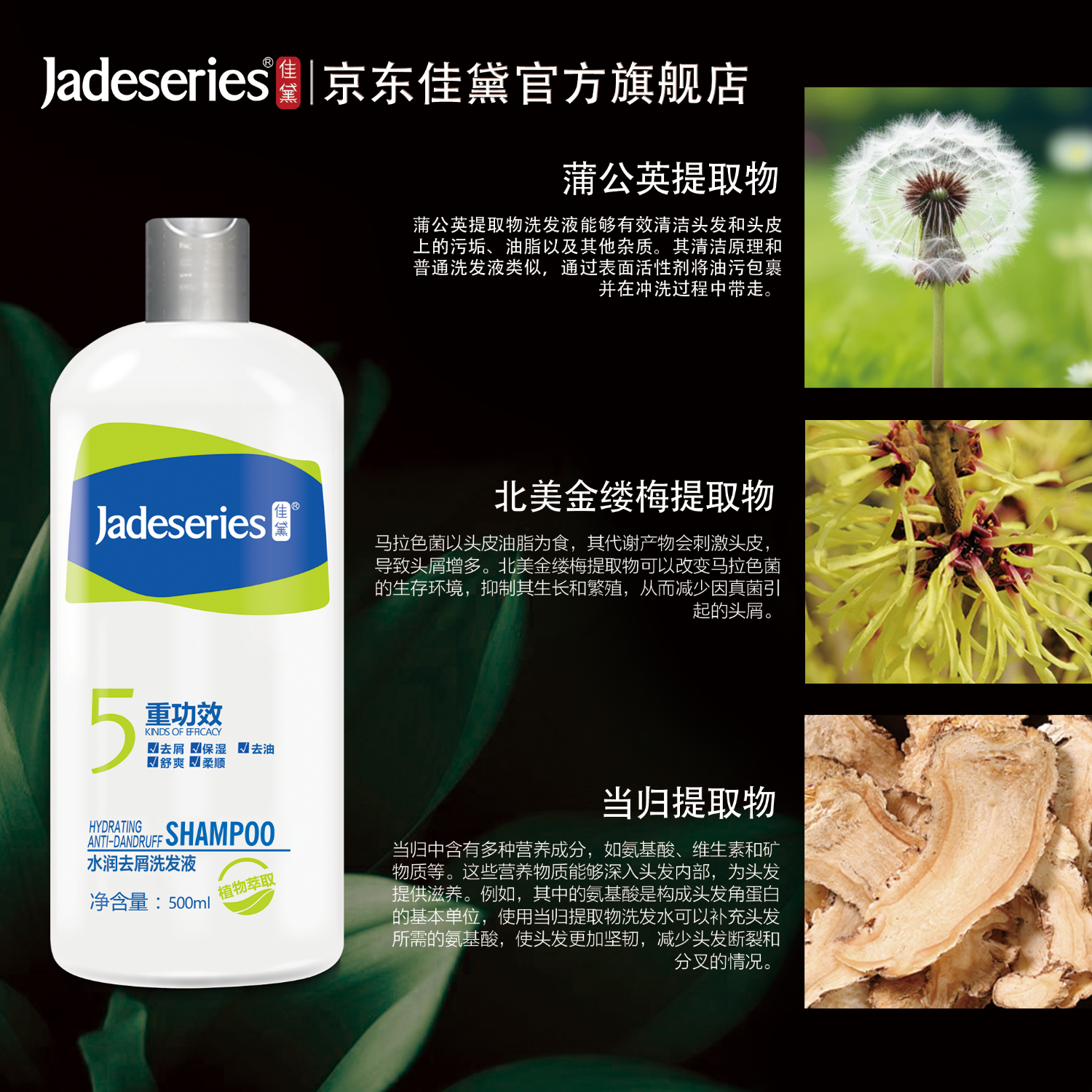 Jadeseries佳黛佳黛去屑洗发水 清爽洁净止痒去油所有发质男女蓬松柔顺洗发液洗 到手1600ml 佳黛水润去屑洗发液