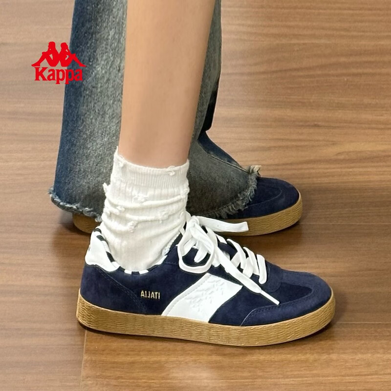 卡帕（Kappa）官方背靠背德训鞋男女鞋情侣同款复古低帮板鞋百搭休闲鞋 黑白 40