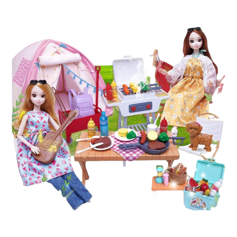 安麗莉過家家玩具仿真洋娃娃換裝娃娃兒童玩具3-6歲小女孩生日禮物 戶外野餐燒烤女孩+帳篷+吊床