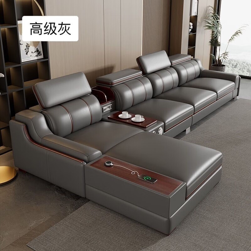 欧卡蔻2025新款沙发客厅现代简约轻奢头层牛皮大中小户型多功能真皮沙发 【海绵舒适版】 3.8m 双人+单+贵妃+音乐边几