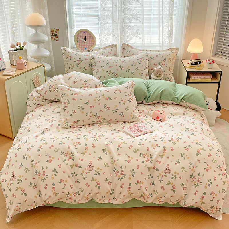 羽匠春季少女小清新印花四件套学生宿舍套件家用床单柔软四件套 甜美庄园 床单款 三件套（被套150*200cm）